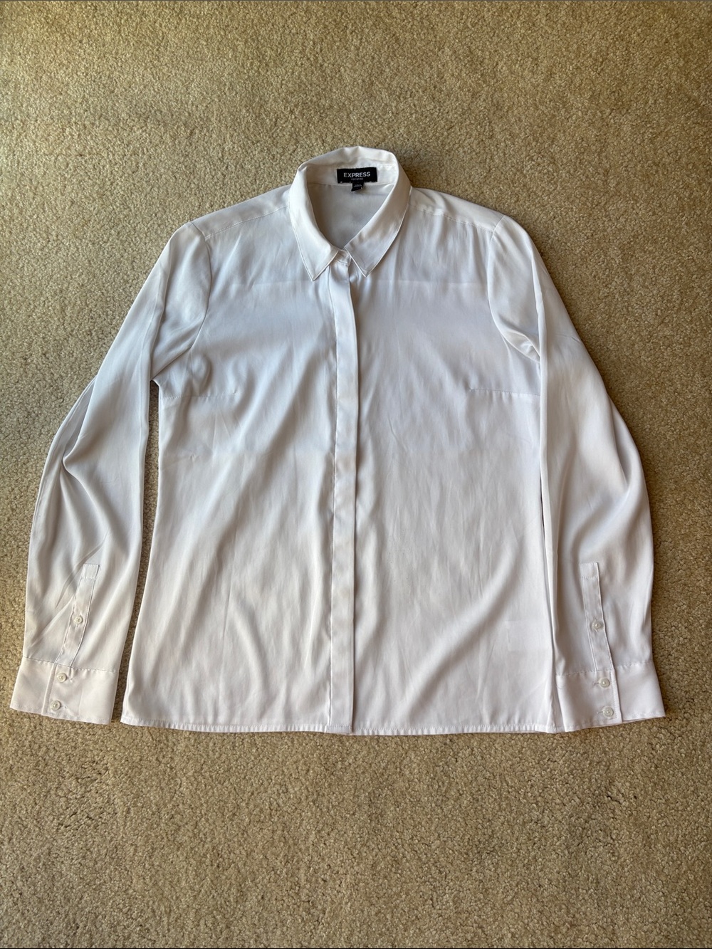 Express Women’s White Hidden-Placket Dress Shirt